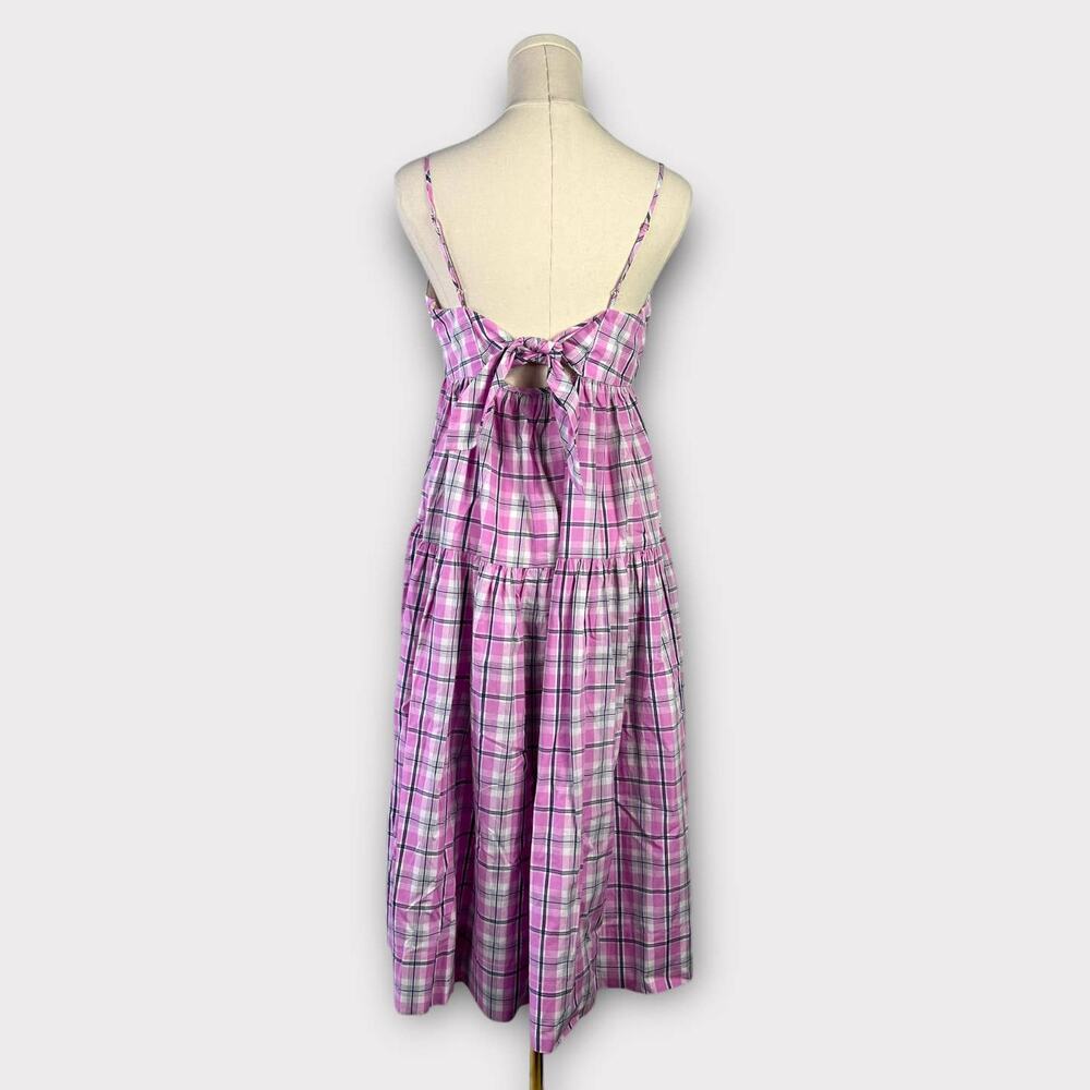 J.Crew Tie-back Tiered Poplin Dress in Violet Plaid Size 6 - Picture 4 of 10